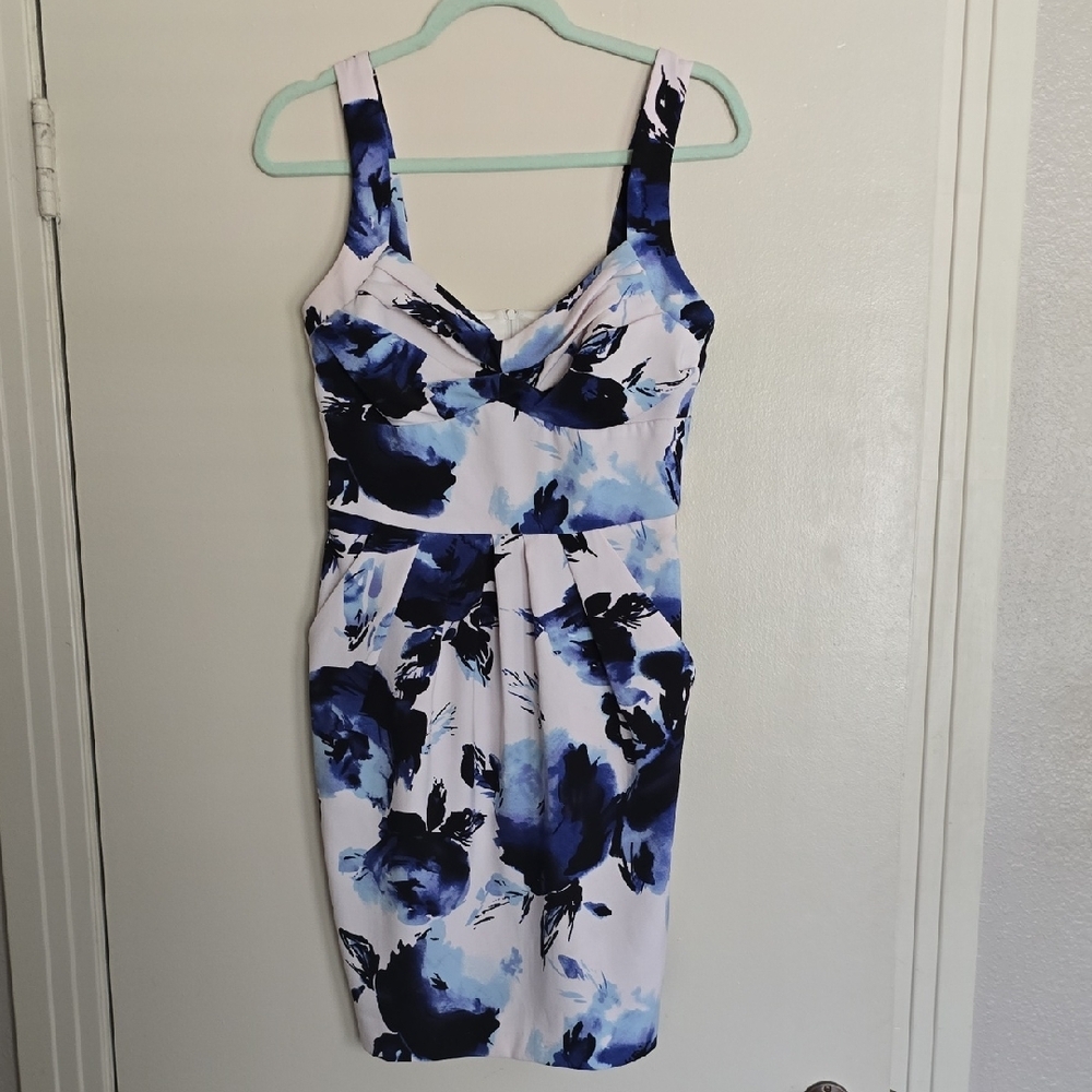 Bisou Bisou Sleeveless Pockets Watercolor Floral Print Dress Size 8